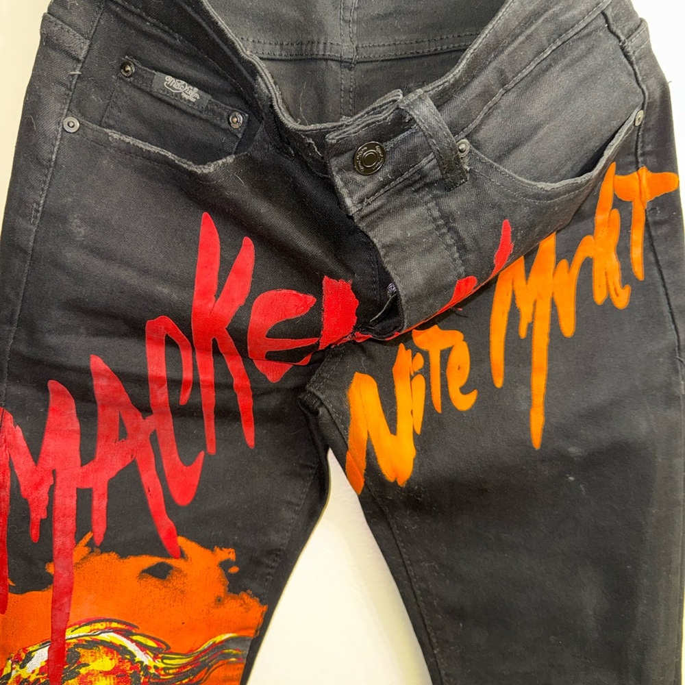 MacKeen MK 200 Jet Black Graphic Jeans Paint Drip Distressed Streetwear‎ - Picture 10 of 11